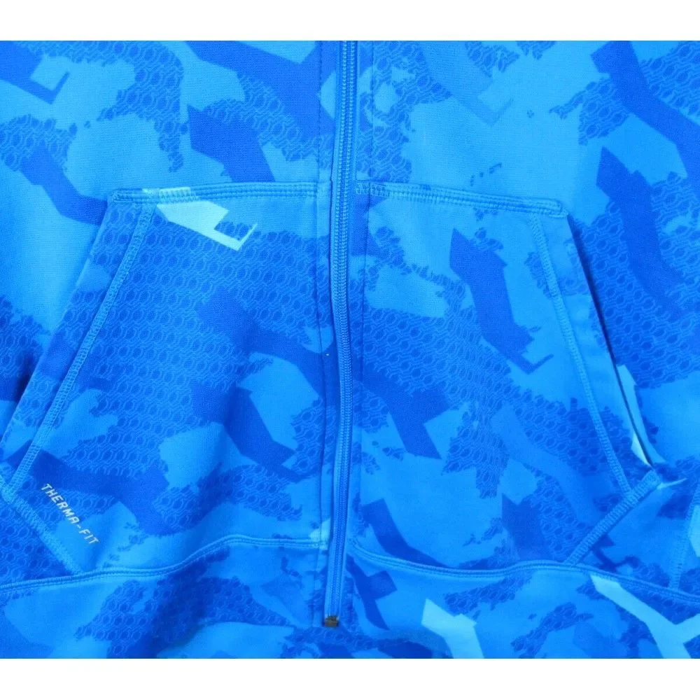 Nike Full Zip Hooded Long Sleeve‎ Sweatshirt Men's Medium Blue Geometric Print